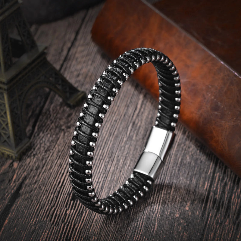 Pulseiras masculinas de couro preto