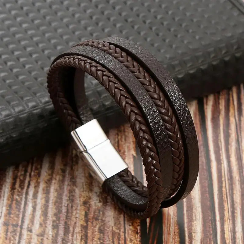 Pulseira de couro de alta qualidade masculina clássica da moda