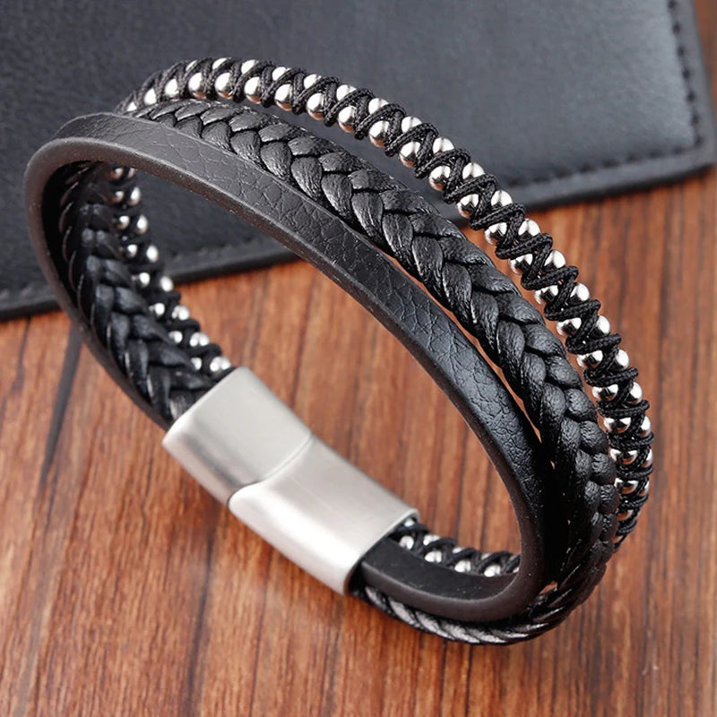Pulseiras masculinas de couro preto