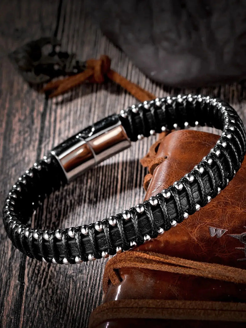 Pulseiras masculinas de couro preto