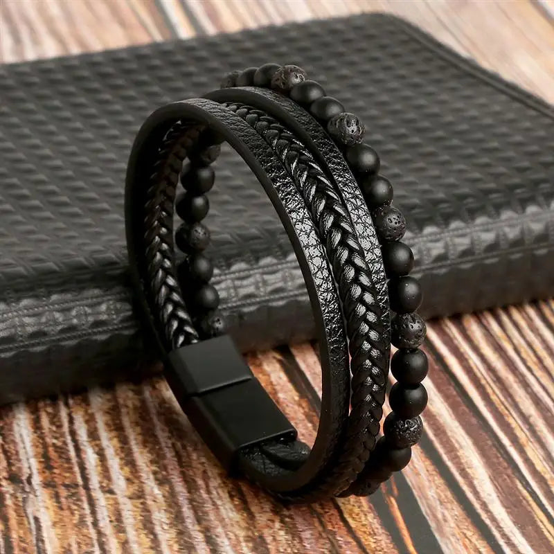 Pulseira de couro de alta qualidade masculina clássica da moda