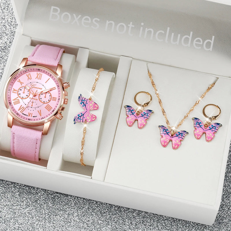 Relógio de pulso analógico feminino com pulseira de couro