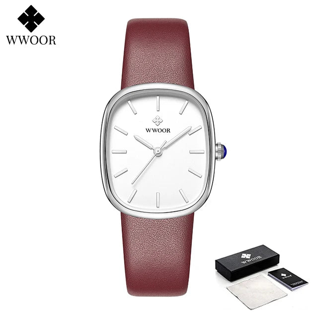 Relógio feminino pulseira em couro minimalista elegante