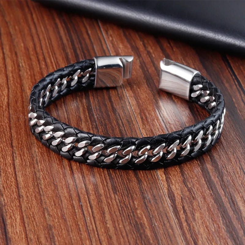 Pulseiras masculinas de couro preto