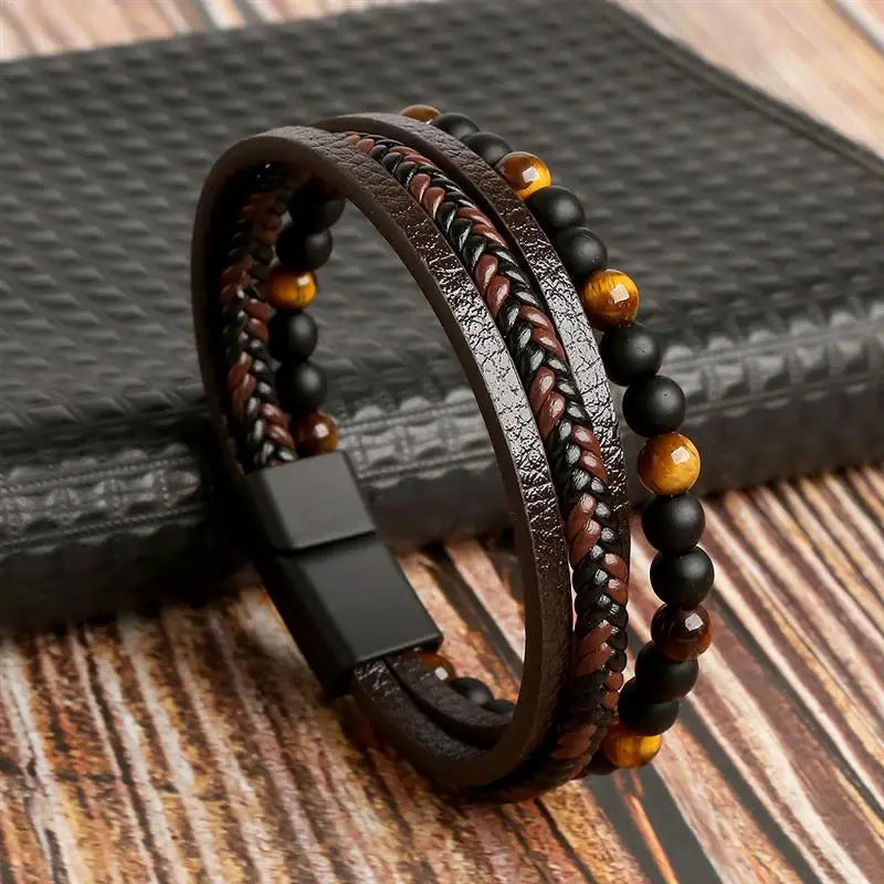 Pulseira de couro de alta qualidade masculina clássica da moda