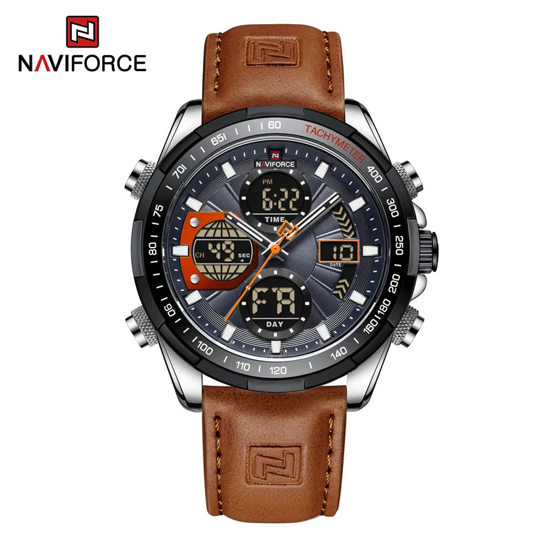 RELÓGIO MASCULINO NAVI FORCE DIGITAL COM PULSEIRA EM COURO