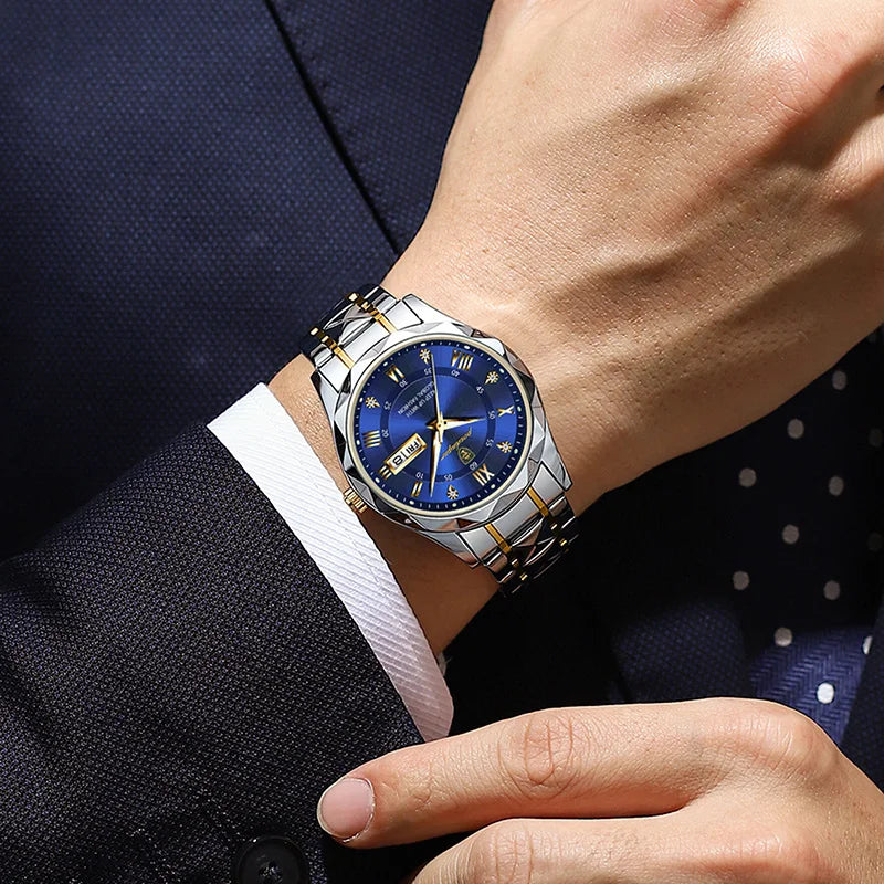 Relógio masculino de quartzo luxury master com pulseira em couro