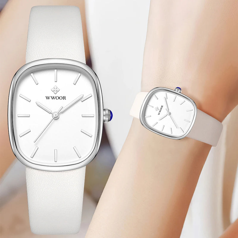 Relógio feminino pulseira em couro minimalista elegante