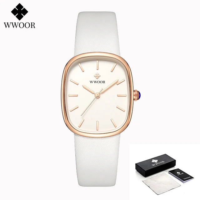 Relógio feminino pulseira em couro minimalista elegante