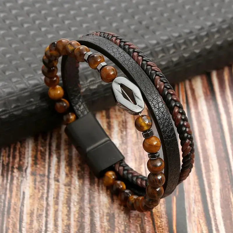 Pulseira de couro de alta qualidade masculina clássica da moda