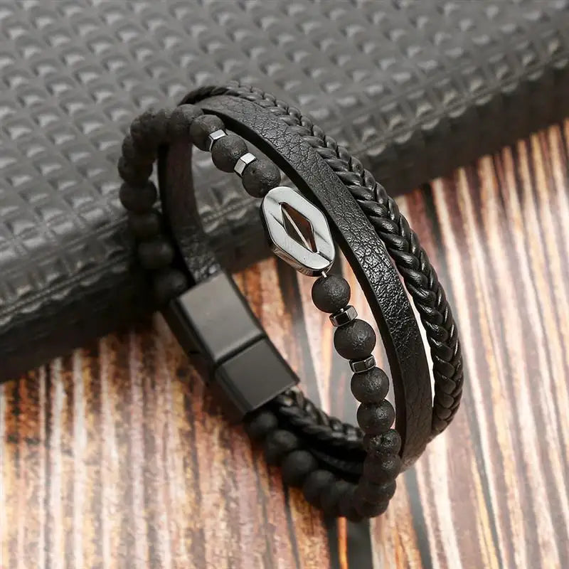 Pulseira de couro de alta qualidade masculina clássica da moda