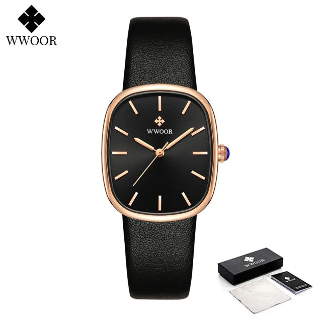 Relógio feminino pulseira em couro minimalista elegante