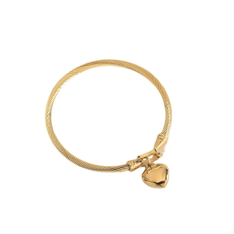 Pulseiras com pingente de coração em aço inoxidável cor ouro 18k para homens e mulheres