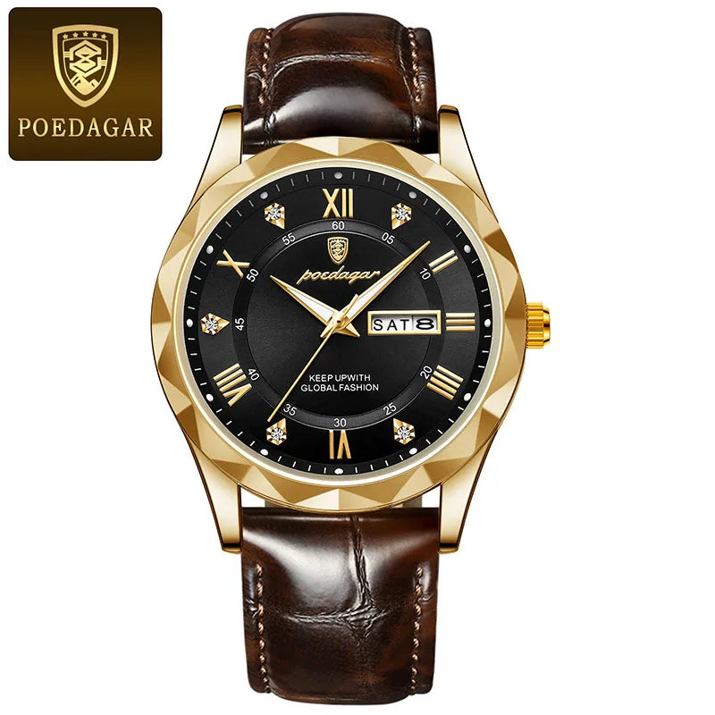 Relógio masculino de quartzo luxury master com pulseira em couro