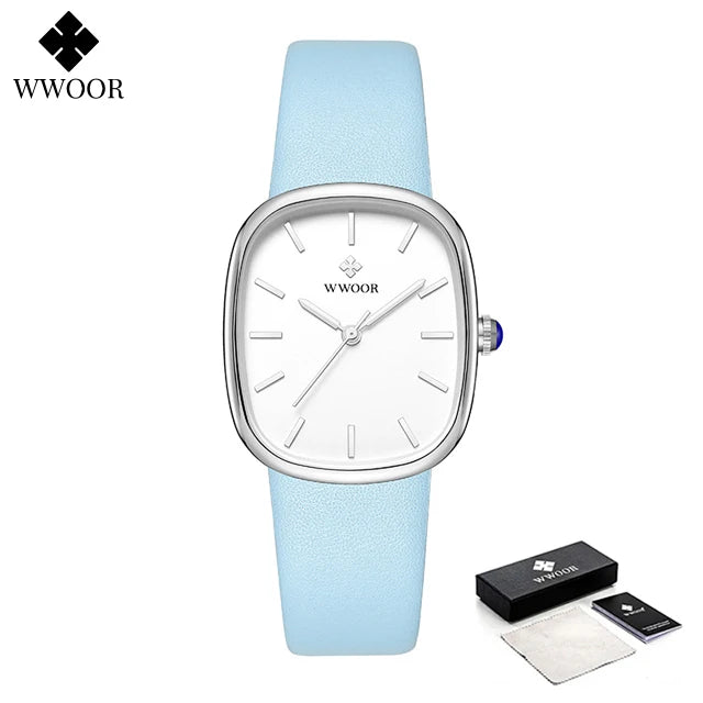 Relógio feminino pulseira em couro minimalista elegante