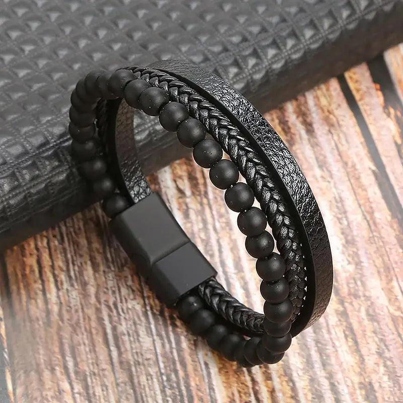 Pulseira de couro de alta qualidade masculina clássica da moda