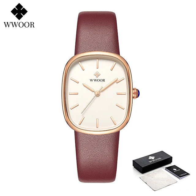 Relógio feminino pulseira em couro minimalista elegante