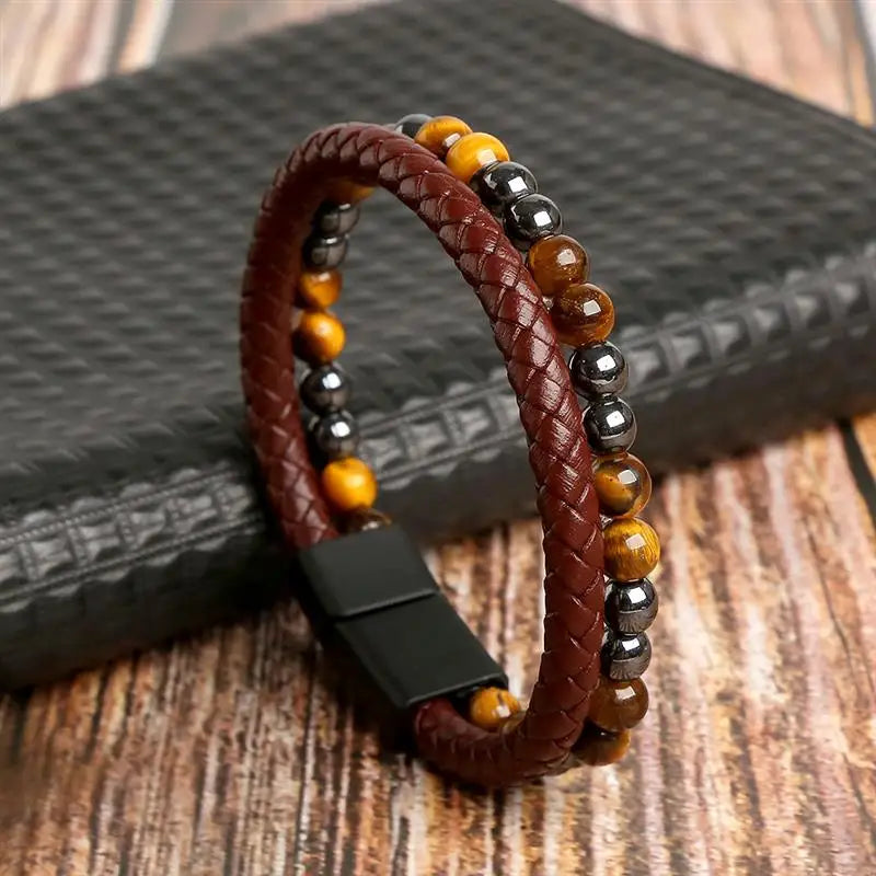 Pulseira de couro de alta qualidade masculina clássica da moda