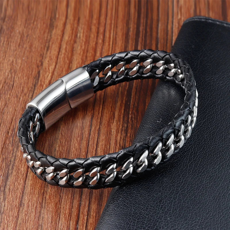 Pulseiras masculinas de couro preto