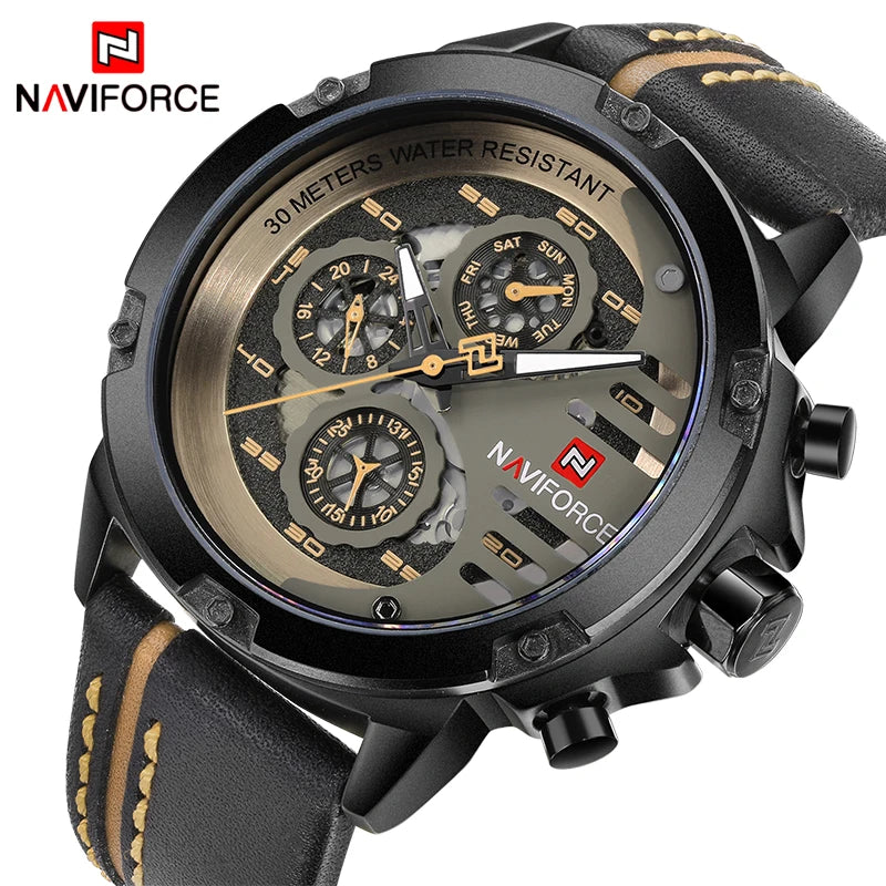 RELÓGIO MASCULINO NAVI FORCE COM PULSEIRA EM COURO