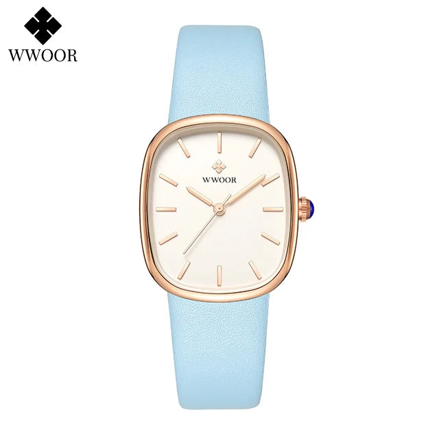 Relógio feminino pulseira em couro minimalista elegante