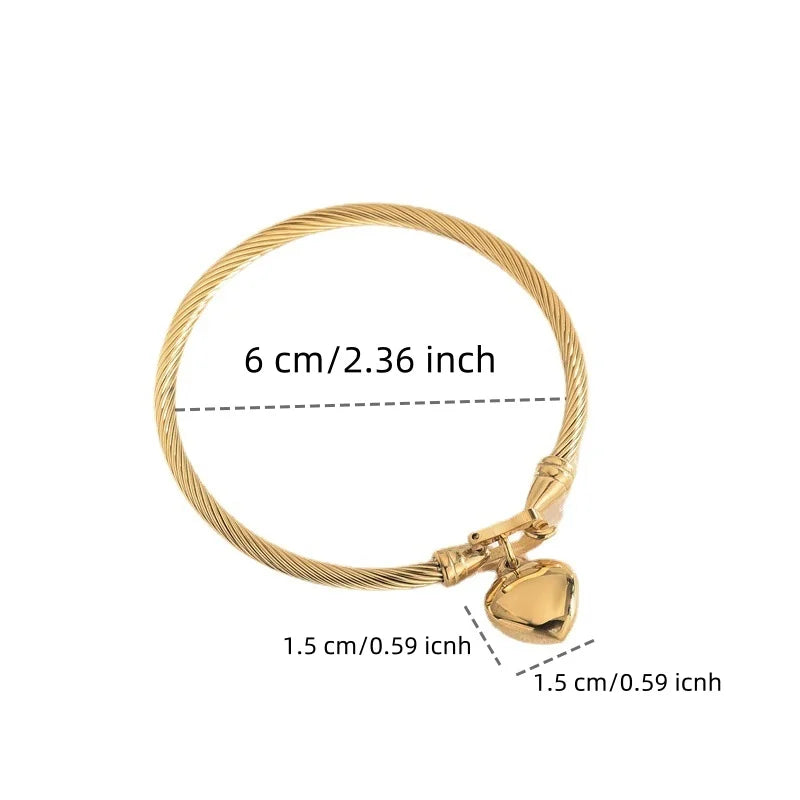 Pulseiras com pingente de coração em aço inoxidável cor ouro 18k para homens e mulheres