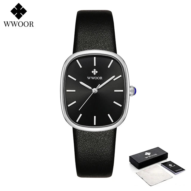 Relógio feminino pulseira em couro minimalista elegante