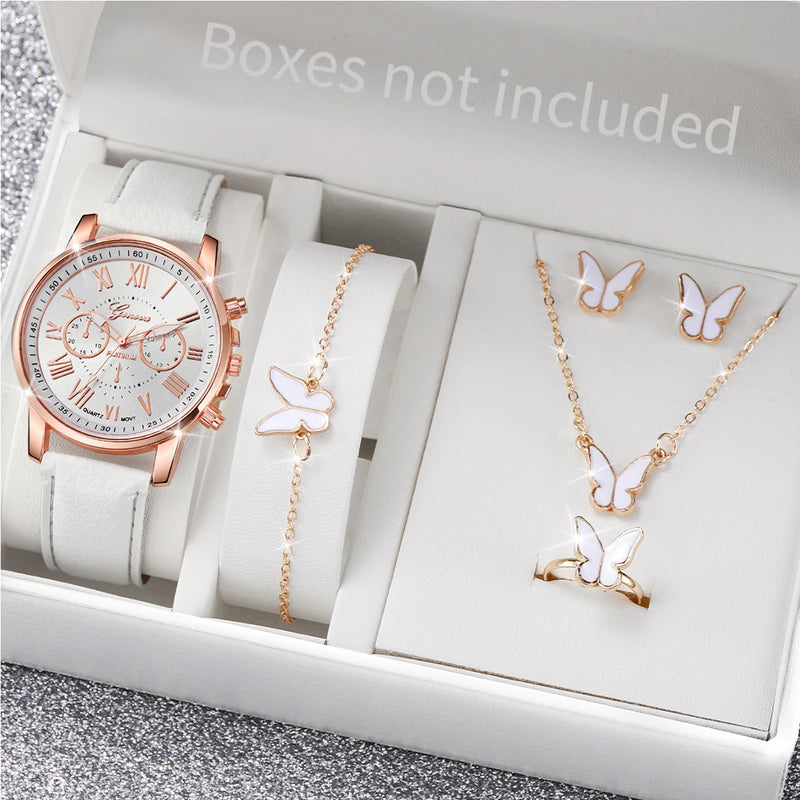 Relógio de pulso analógico feminino com pulseira de couro