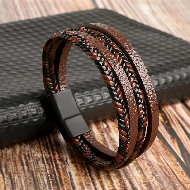 Pulseira de couro de alta qualidade masculina clássica da moda