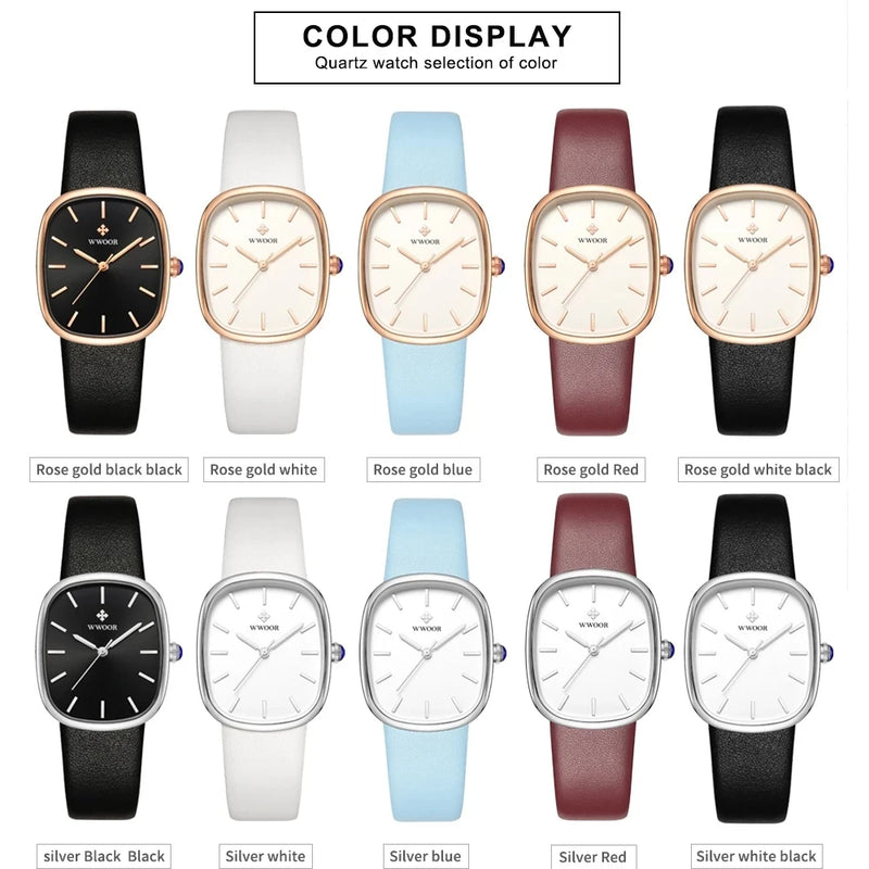 Relógio feminino pulseira em couro minimalista elegante
