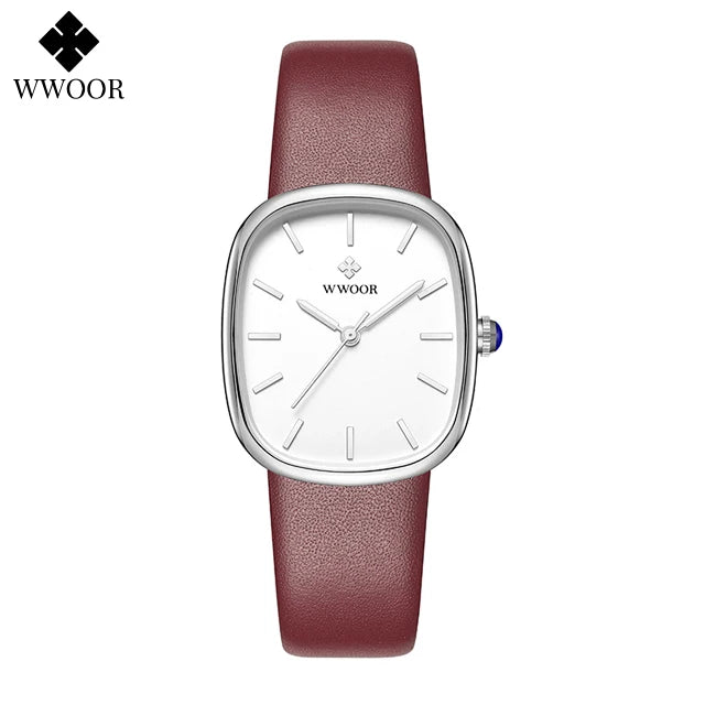Relógio feminino pulseira em couro minimalista elegante