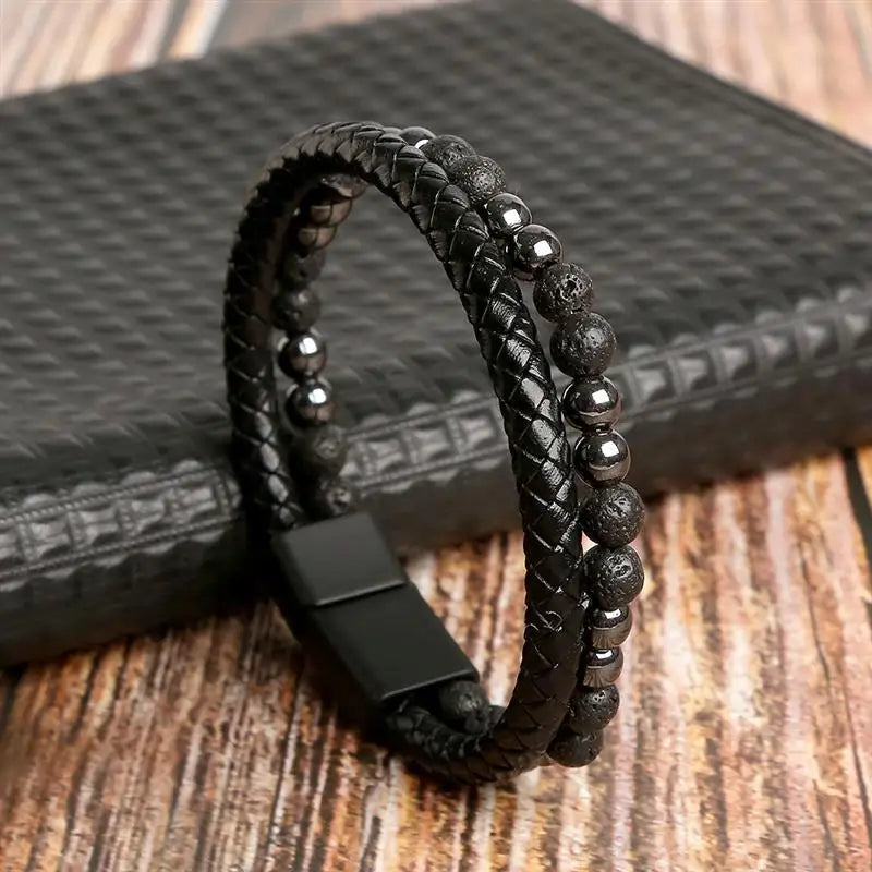 Pulseira de couro de alta qualidade masculina clássica da moda