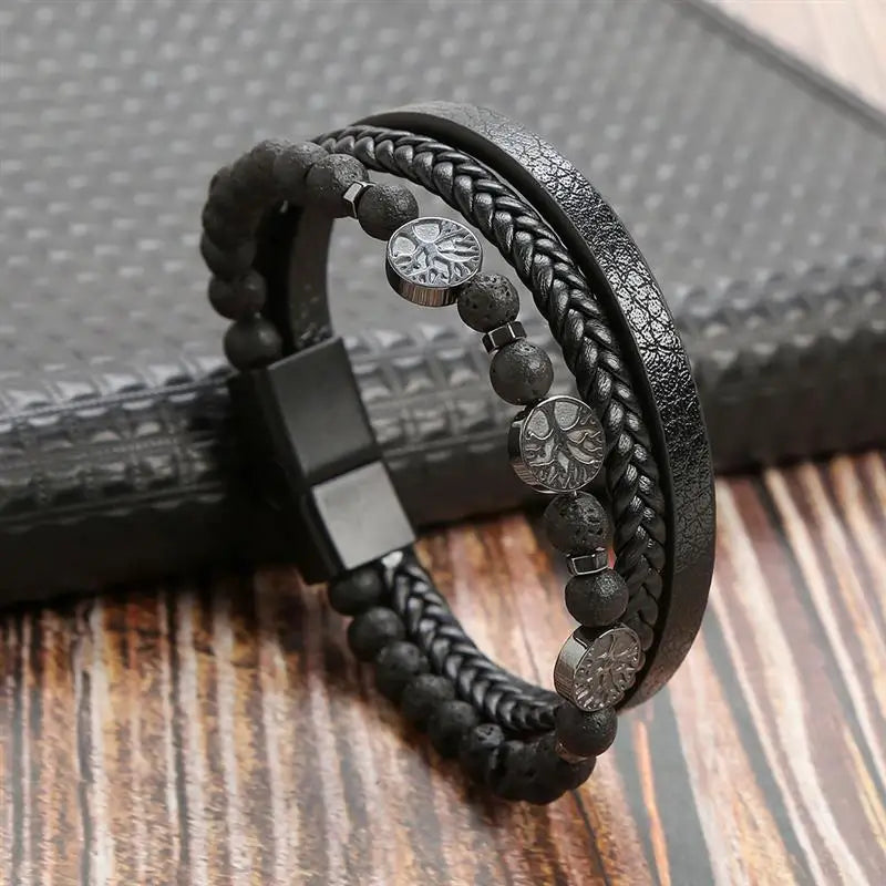 Pulseira de couro de alta qualidade masculina clássica da moda