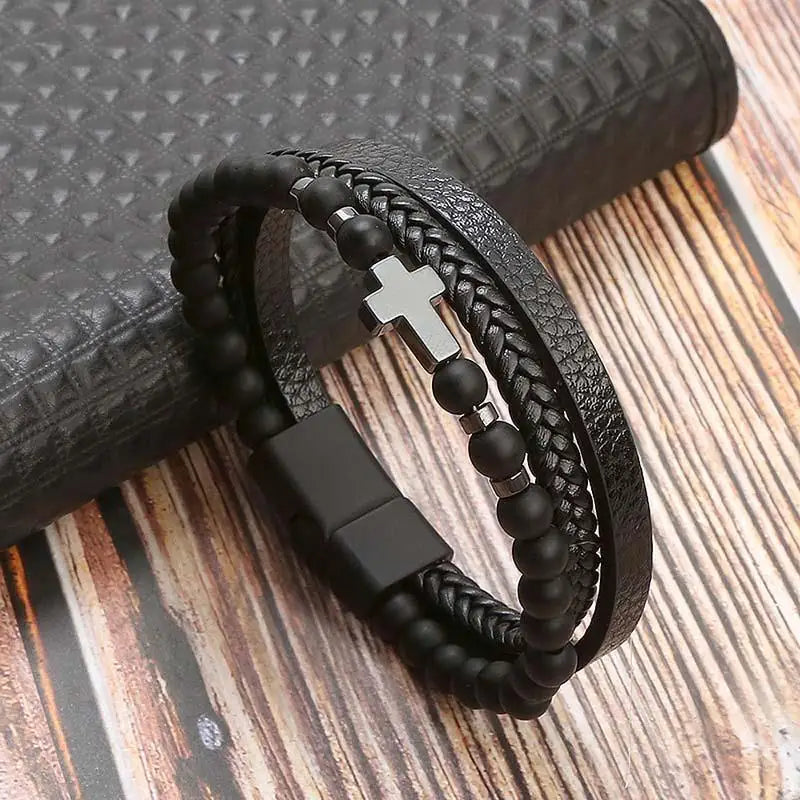 Pulseira de couro de alta qualidade masculina clássica da moda