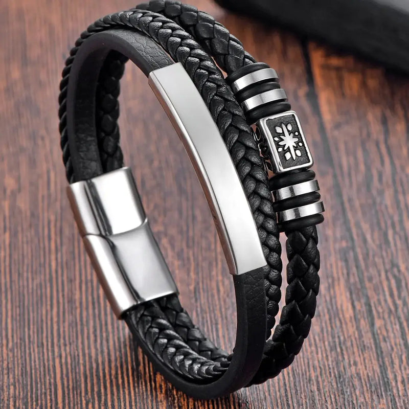 Pulseiras masculinas de couro preto
