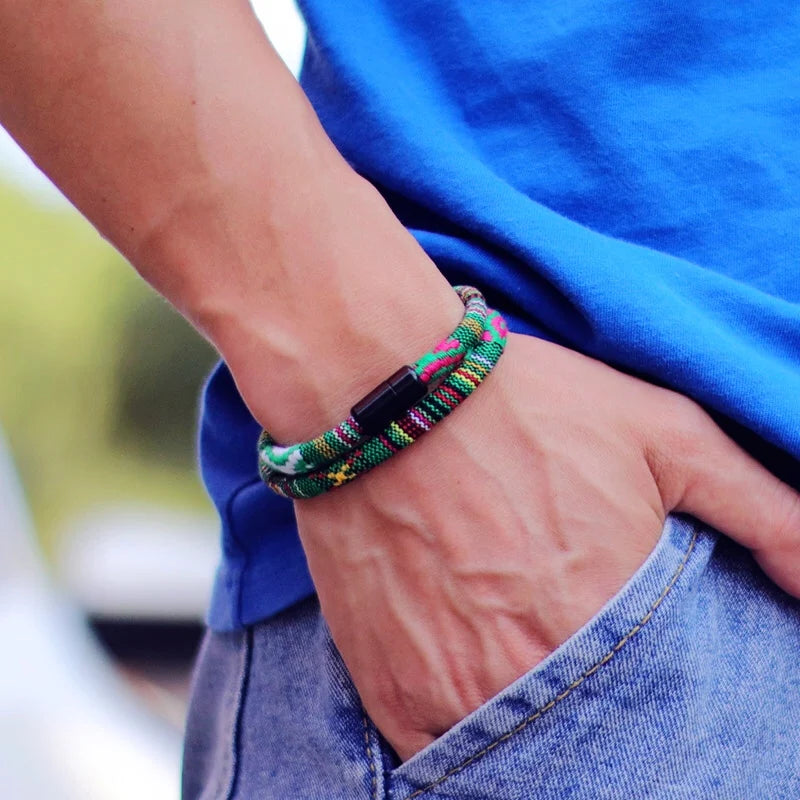 Pulseira de corda boêmia masculina
