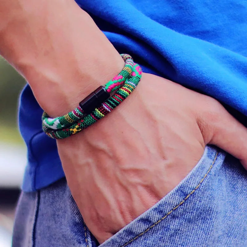 Pulseira de corda boêmia masculina