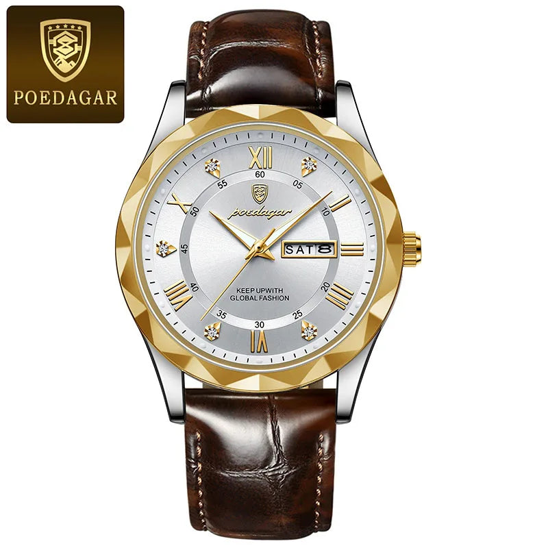 Relógio masculino de quartzo luxury master com pulseira em couro
