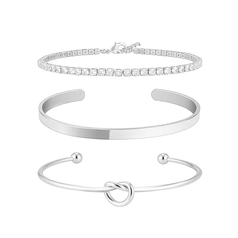 3 peças de pulseiras de aço inoxidável banhadas a ouro para mulheres