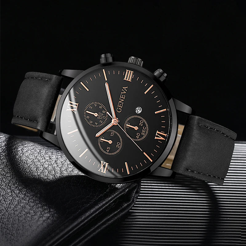 1PC Relógio Masculino Casual Pulseira de Couro
