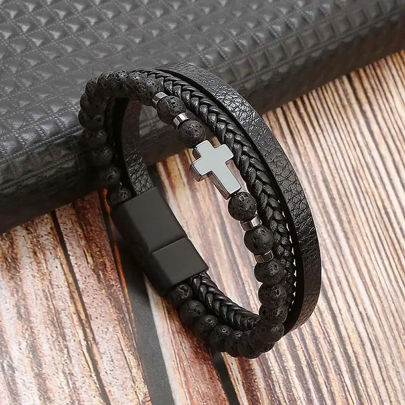 Pulseira de couro de alta qualidade masculina clássica da moda