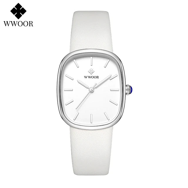 Relógio feminino pulseira em couro minimalista elegante