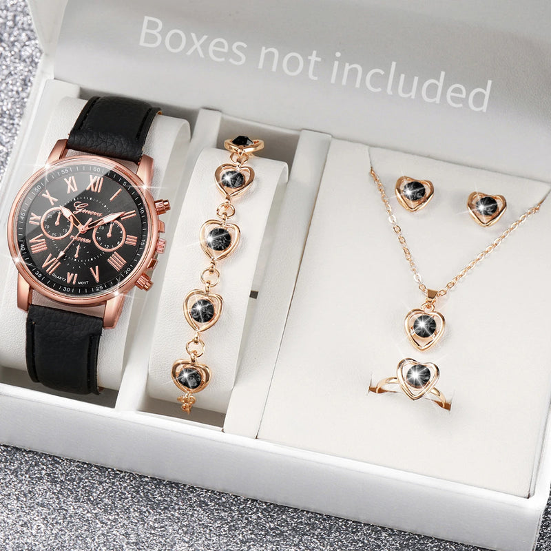 Relógio de pulso analógico feminino com pulseira de couro