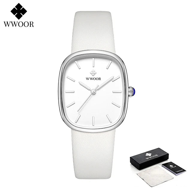 Relógio feminino pulseira em couro minimalista elegante