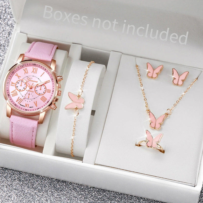 Relógio de pulso analógico feminino com pulseira de couro
