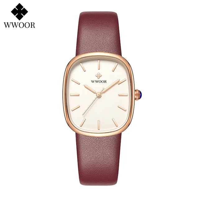 Relógio feminino pulseira em couro minimalista elegante