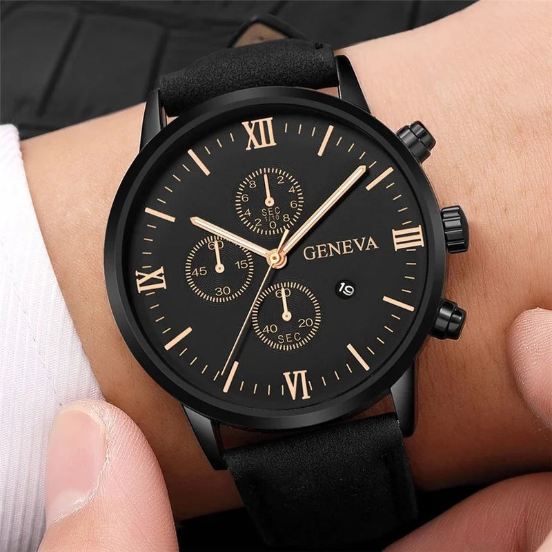 1PC Relógio Masculino Casual Pulseira de Couro