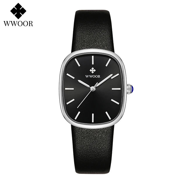 Relógio feminino pulseira em couro minimalista elegante