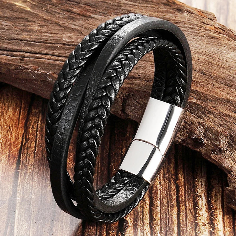 Pulseiras masculinas de couro preto