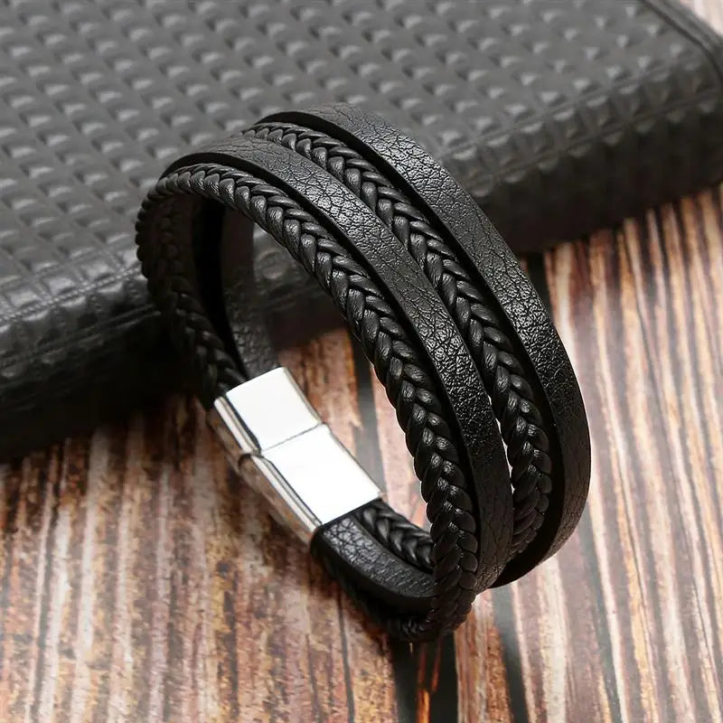 Pulseira de couro de alta qualidade masculina clássica da moda